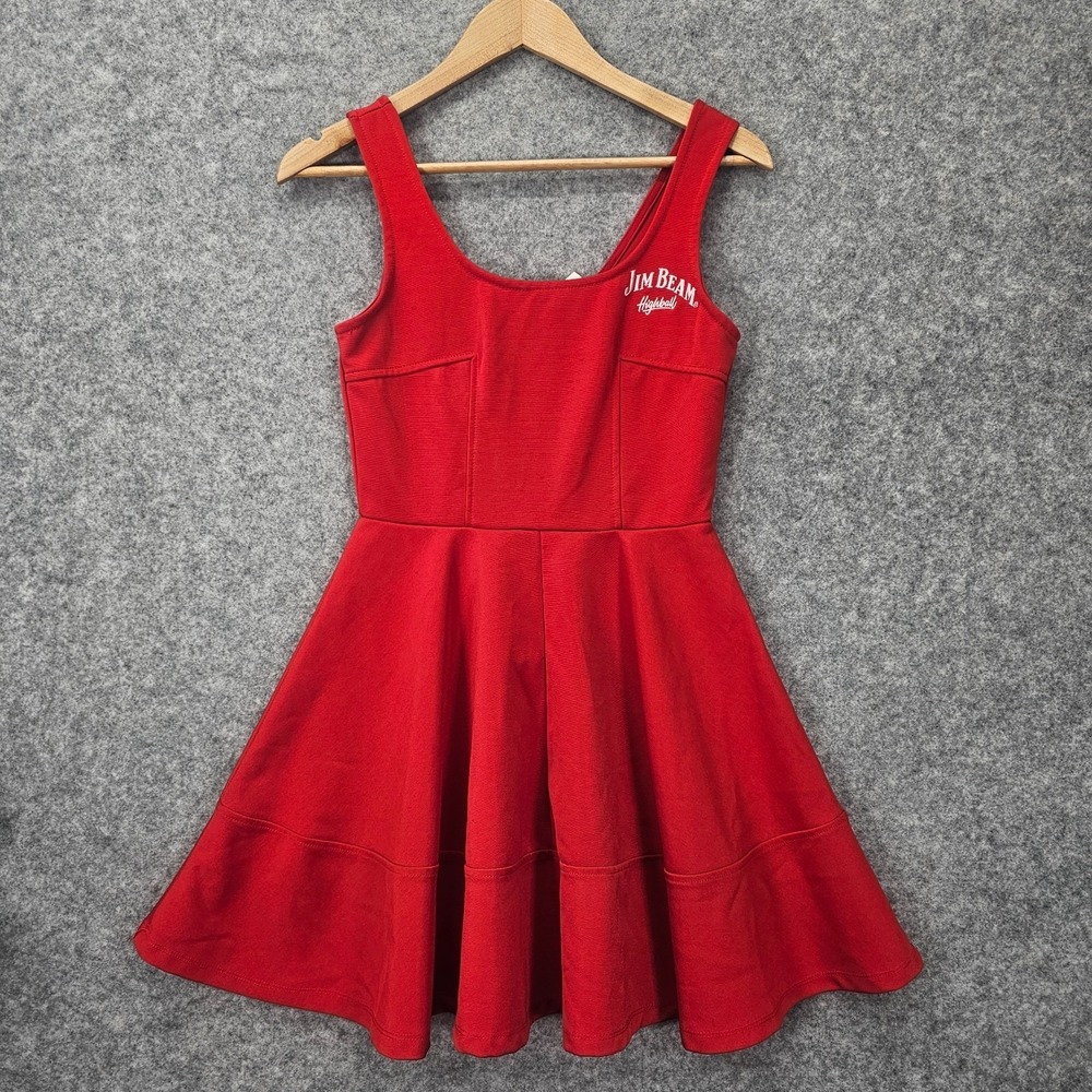 Jim Beam Dress Womens XS S Red Skater Mini High Ball Waitress Bar Party Y2K Club